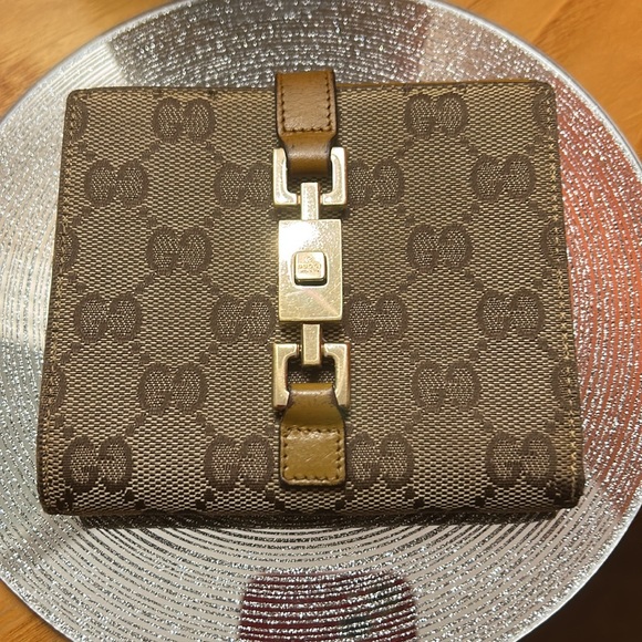 Gucci Handbags - Gucci Brown Patterned Wallet with Gold Hardware